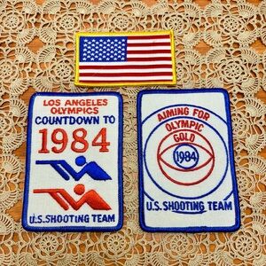 Vintage 1984 Olympics US Shooting Team American Flag Sew On Patch Lot of Three